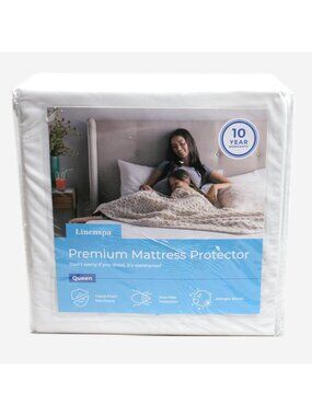 LINENSPA Premium Fabric Mattress Protector-100% Waterproof Queen Size White